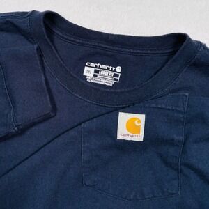 Carhartt Long Sleeve Pocket T-Shirt Mens 2XL Navy Blue Loose Work Heavy Cotton